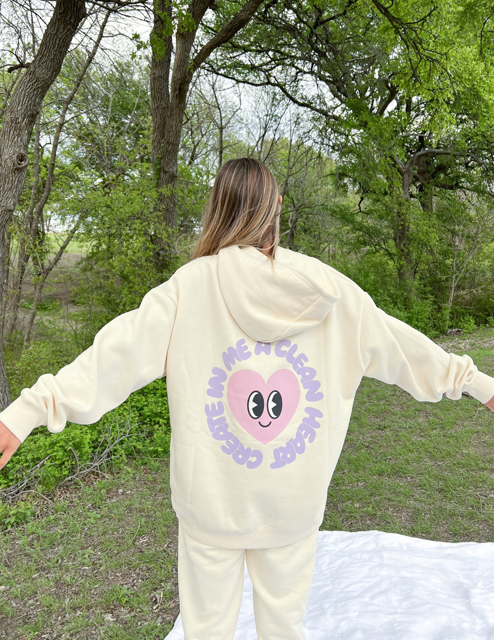 Elevated Faith Create in Me a Clean Heart Unisex Hoodie — product on model