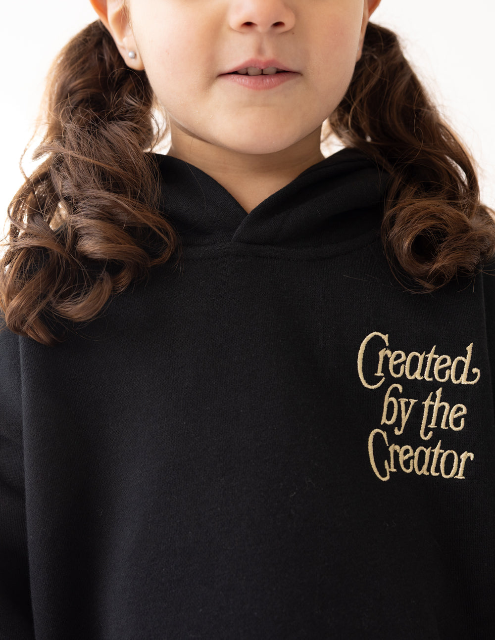 Elevated Faith Created by the Creator Kids Hoodie — construction detail