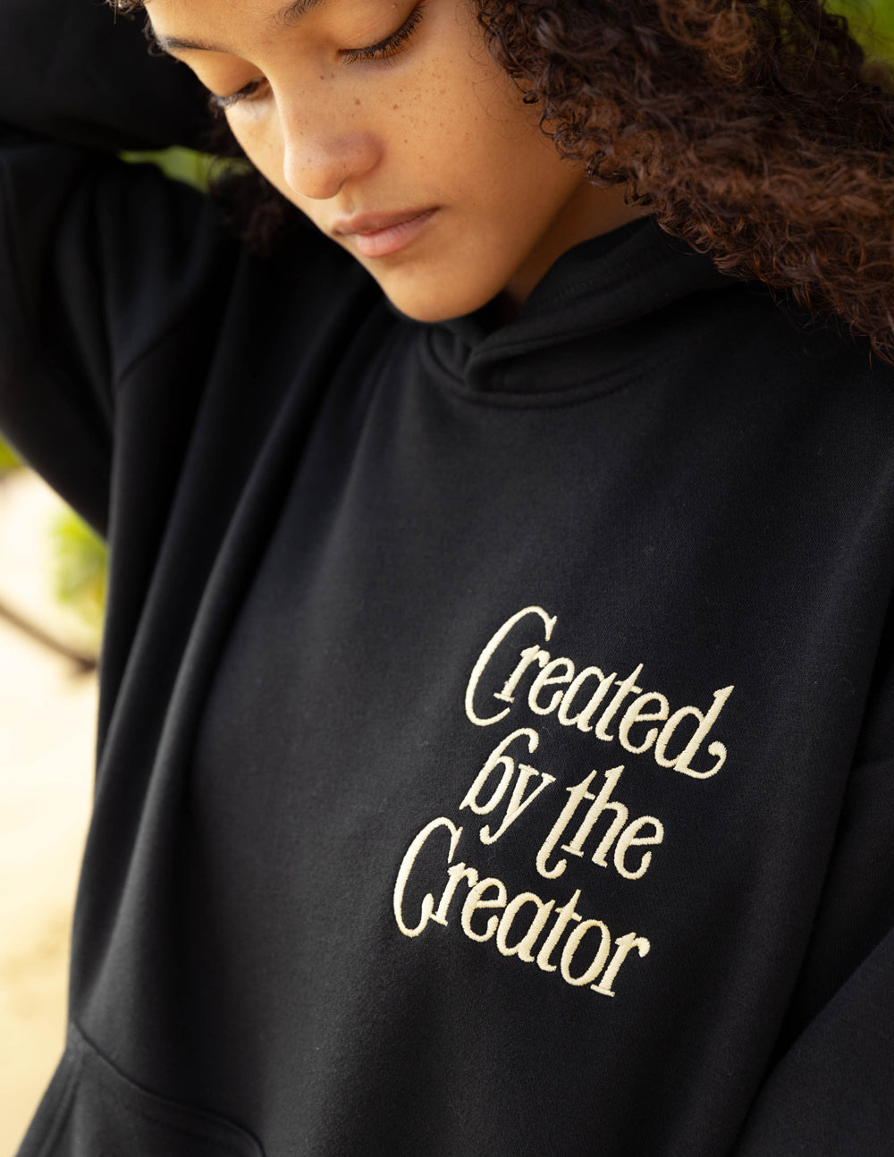 Elevated Faith Created by the Creator Unisex Hoodie — construction detail