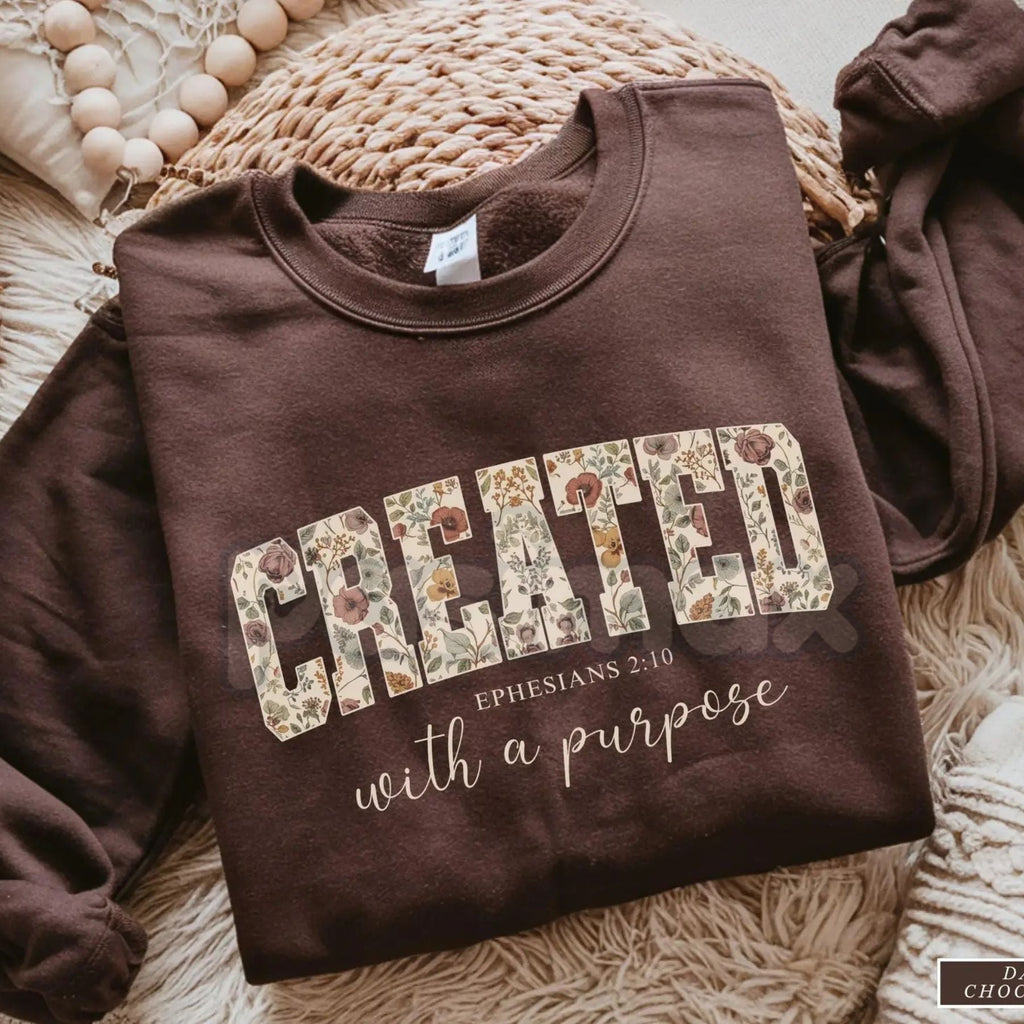 Pasimax Created with a Purpose Floral Sweatshirt | Inspirational Affirmation Jumper | Motivational Flower Graphic Crewneck | 