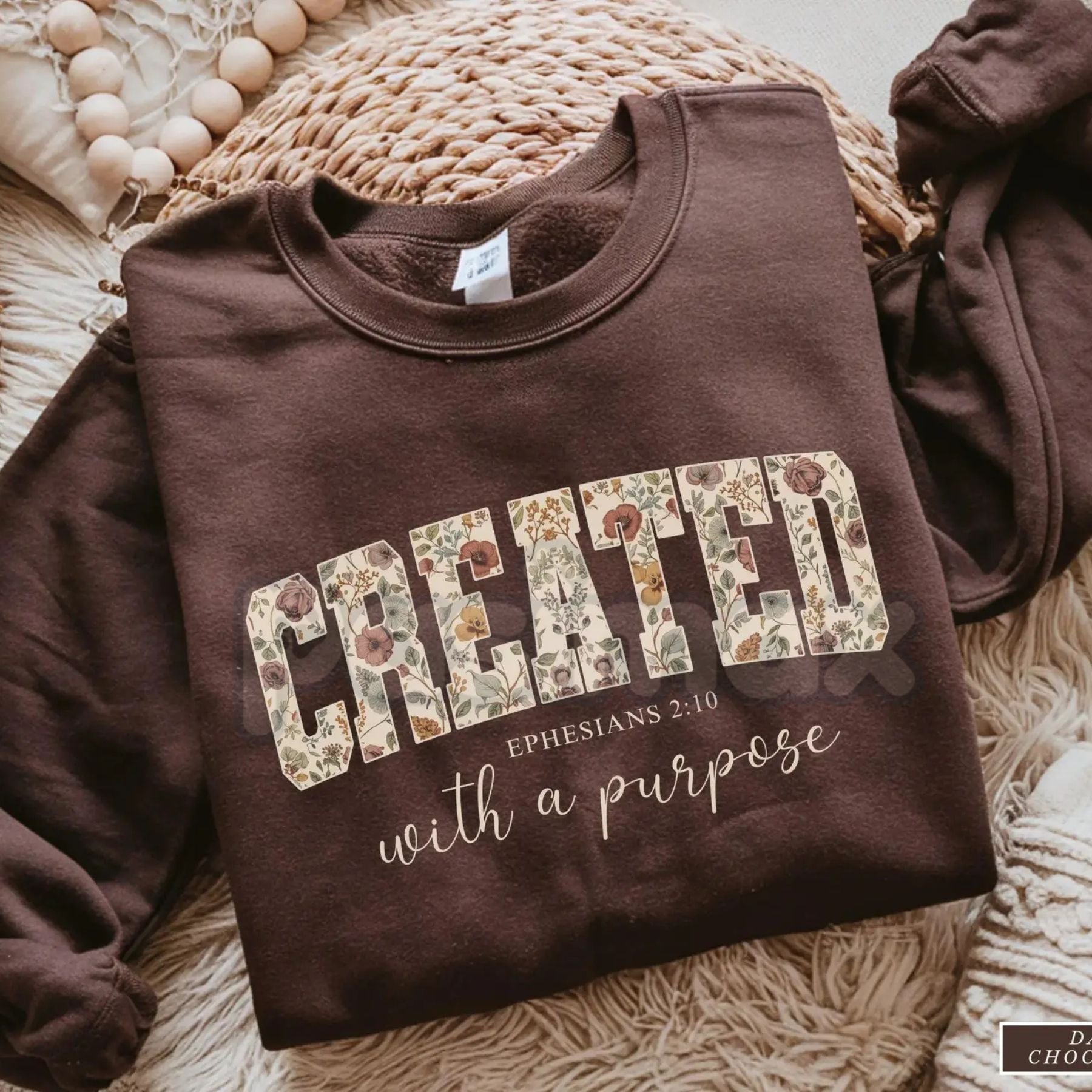 Pasimax Created with a Purpose Floral Sweatshirt | Inspirational Affirmation Jumper | Motivational Flower Graphic Crewneck | 