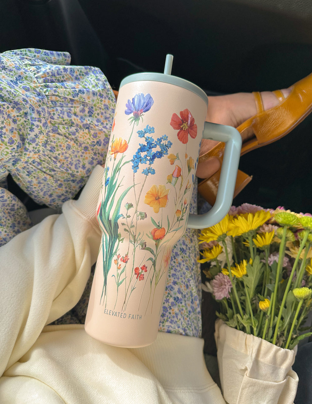 Elevated Faith Creation 40 oz Ascend Tumbler — Elevated Faith branding close-up