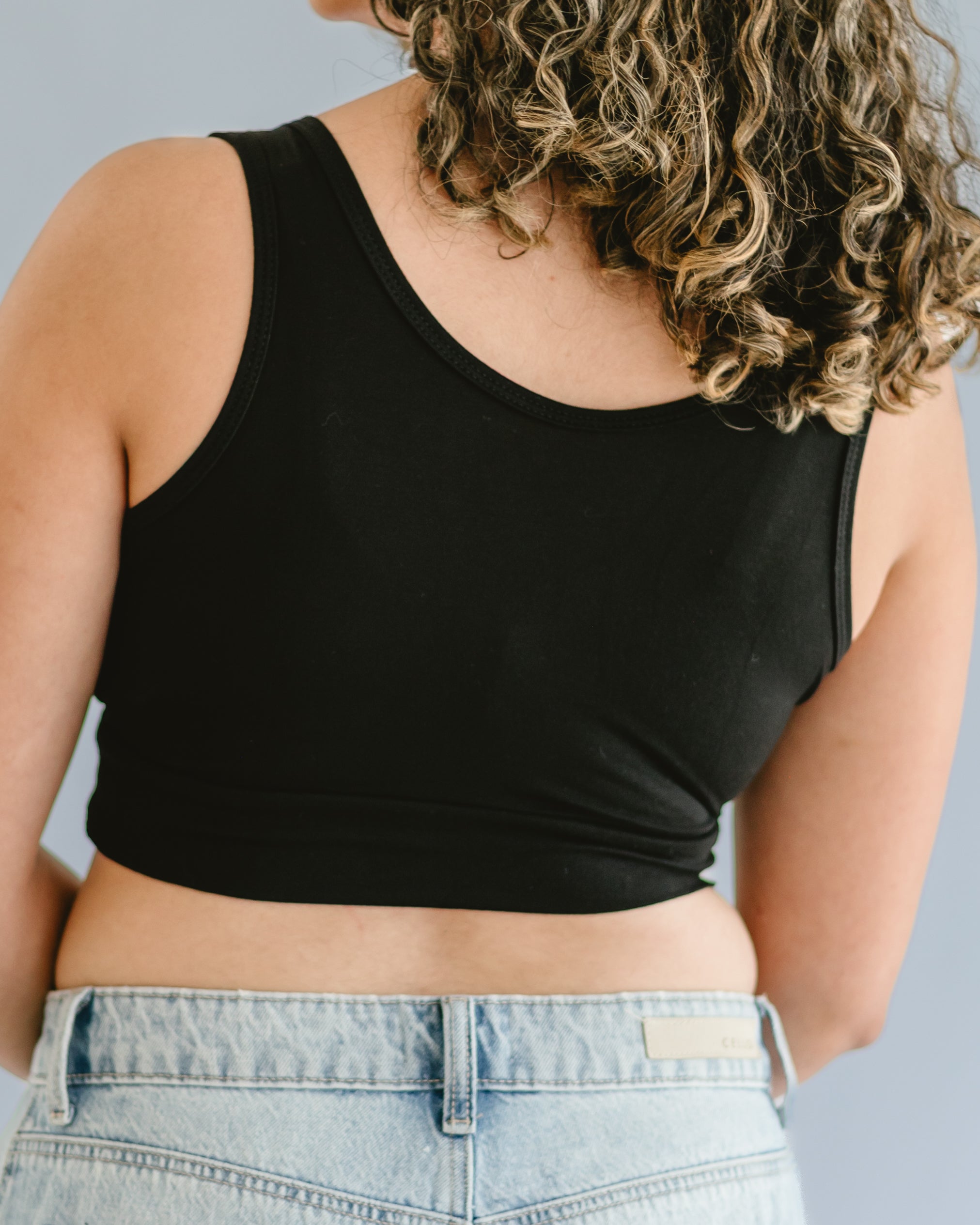 HALFTEE Layering Fashions Crossover Tank ( with pockets for insertable cups) — lifestyle worn / used context