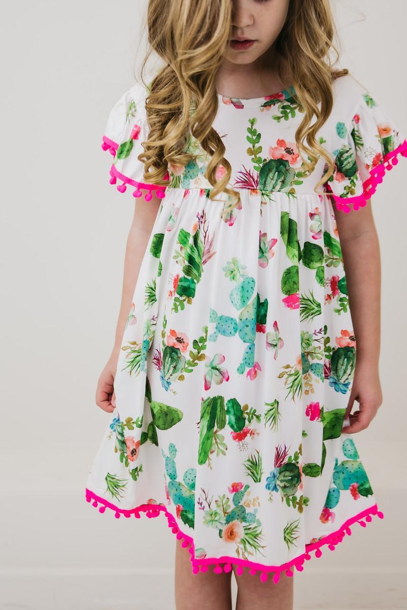 Mila & Rose ® Cute Cactus Pom Pom Dress — back view