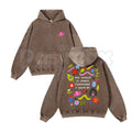 Cute Bug Print Pink Washed Hoodie – Vintage Aesthetic Pullover, Relaxed Streetwear Style