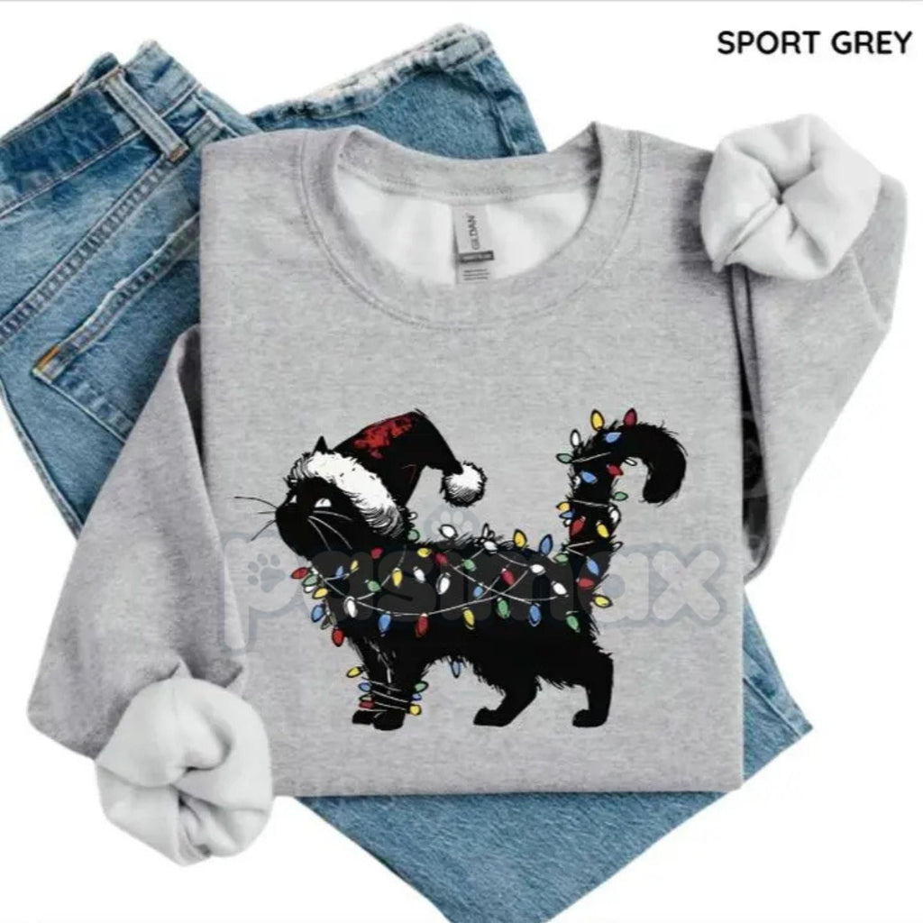 Pasimax Cute Cat Christmas Sweatshirt – Funny Feline Holiday Crewneck on a Gildan 18000 — main product shot