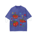 Cute Tomato Party Print T-Shirt – Retro Garden Vegetable Graphic Tee, Lightweight Vintage Washed Cotton Summer Top