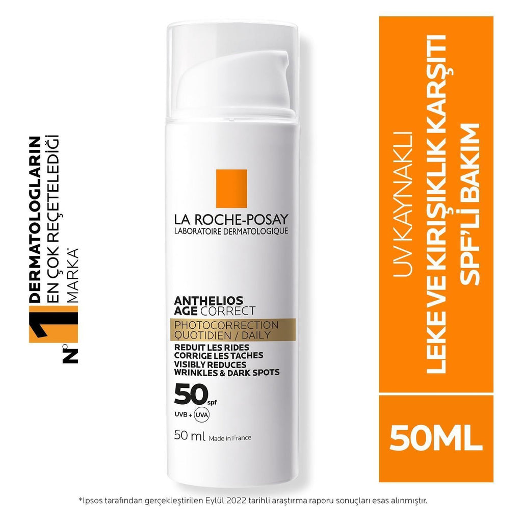 La Roche-Posay Anthelios Age Correct SPF 50: Wrinkle Reducing Sunscreen for Sensitive Skin | UVA UVB Protection & Hydrating Hyaluronic Acid