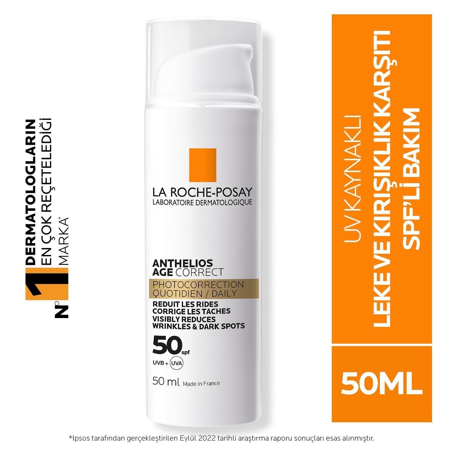 La Roche-Posay Anthelios Age Correct SPF 50: Wrinkle Reducing Sunscreen for Sensitive Skin | UVA UVB Protection & Hydrating Hyaluronic Acid
