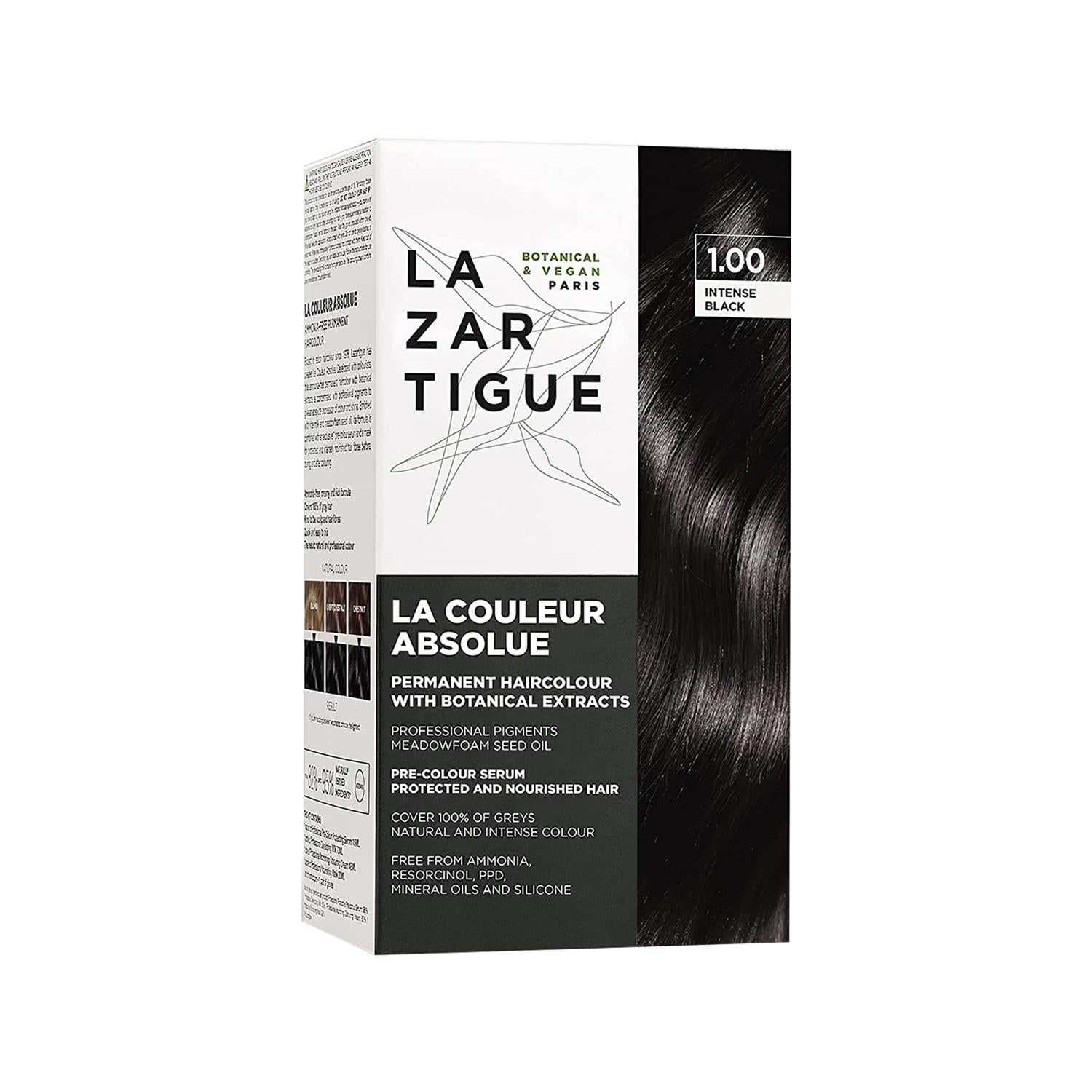 Lazartigue Absolue Colour Hair Dye 1.00 Intense Black - Intense, Long-Lasting Black Hair Color