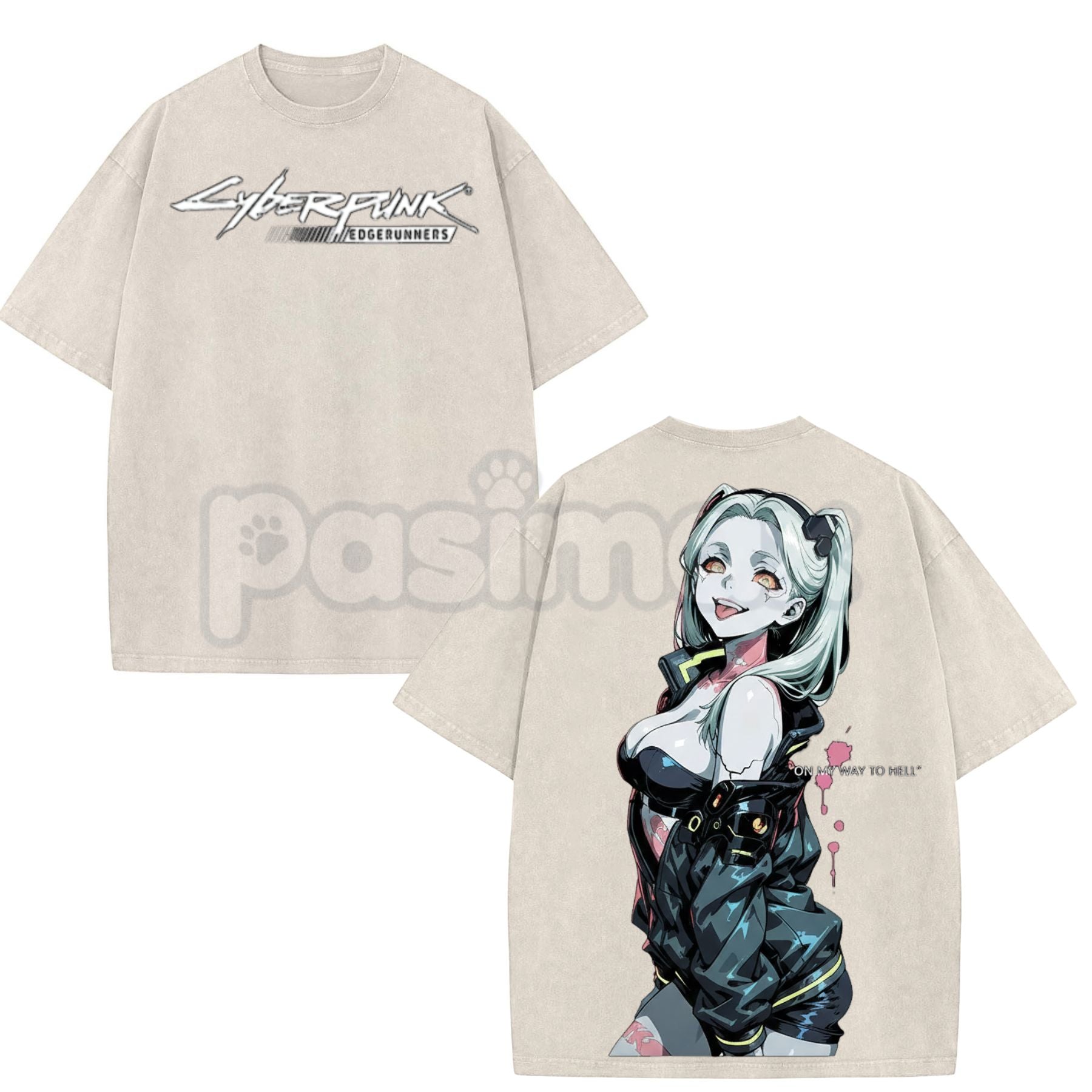 Pasimax Cyberpunk: Edgerunners Rebecca Printed T-Shirt – Vintage Washed Unisex Anime Streetwear — main product shot
