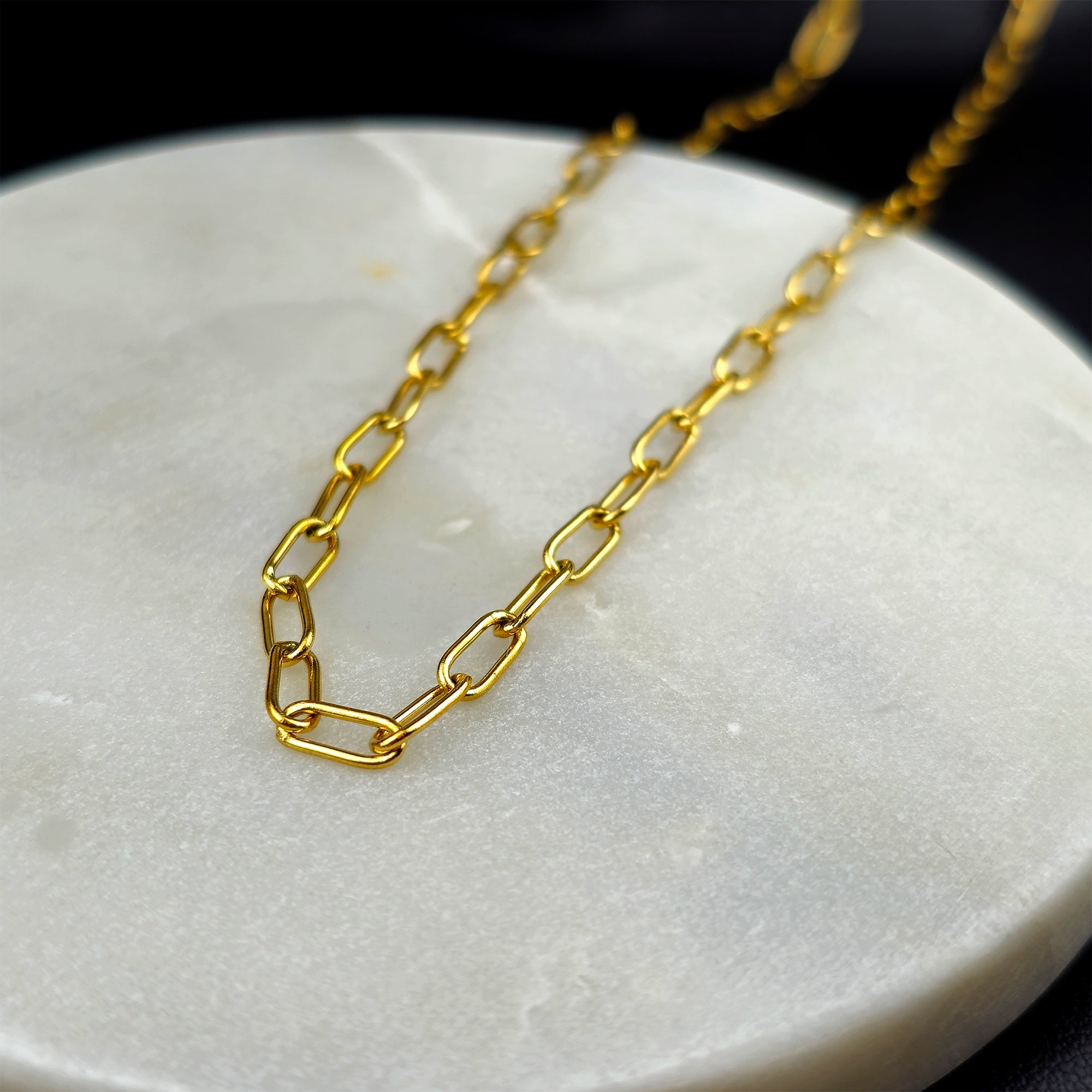 BodyCandy Stainless Steel Gold Tone PVD Paper Clip Link Chain Necklace — detail close-up
