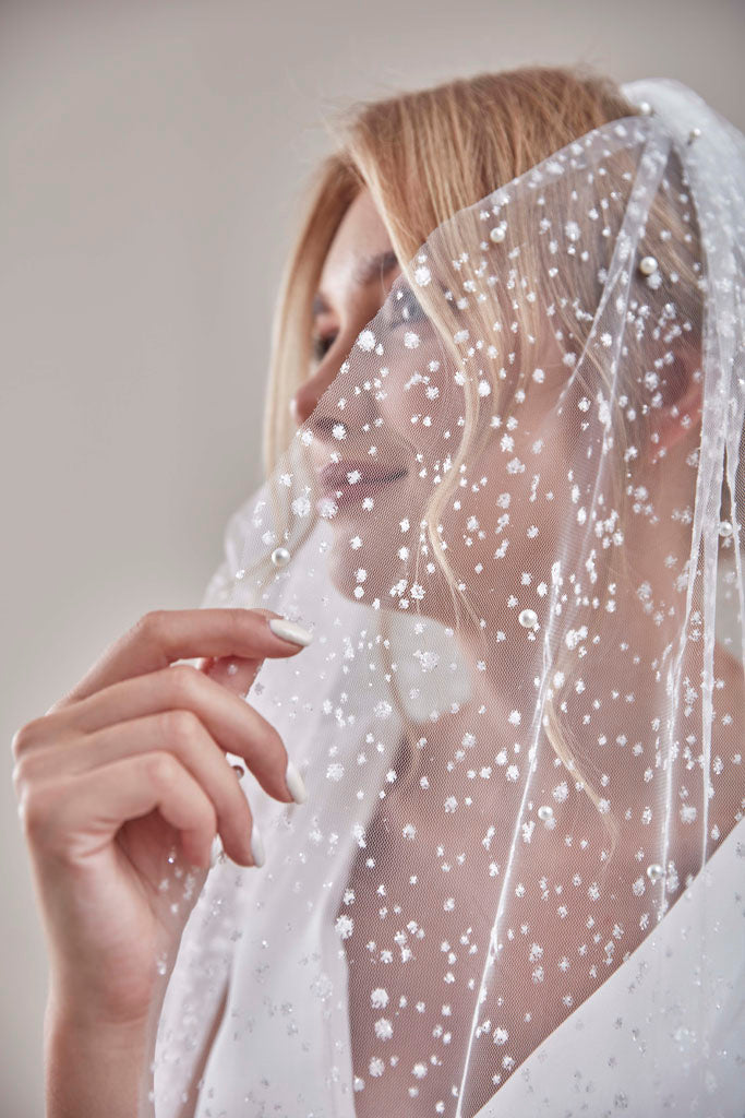 Bridal Veil, Veil with Pearls, One Layer Wedding Veil, Veil with Rhinestone-D180 – Bridal Port