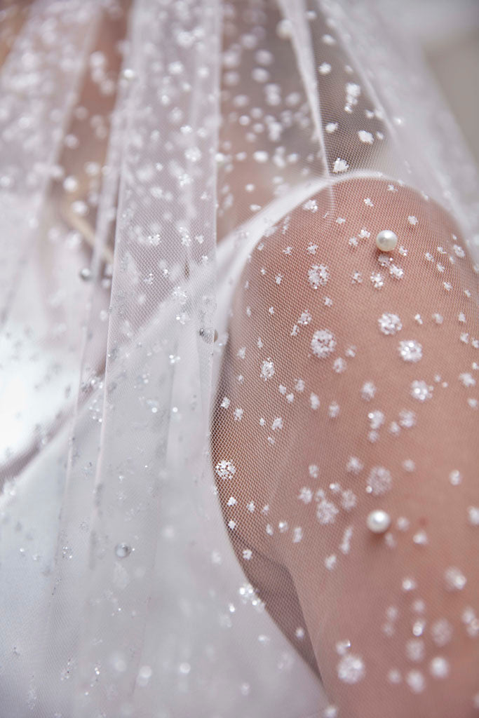 Bridal Veil, Veil with Pearls, One Layer Wedding Veil, Veil with Rhinestone-D180 – Bridal Port, view 5