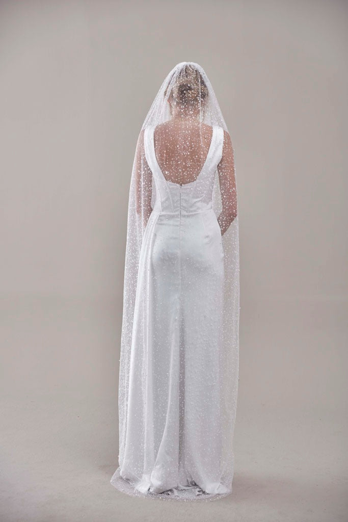 Bridal Veil, Veil with Pearls, One Layer Wedding Veil, Veil with Rhinestone-D180 – Bridal Port, view 10