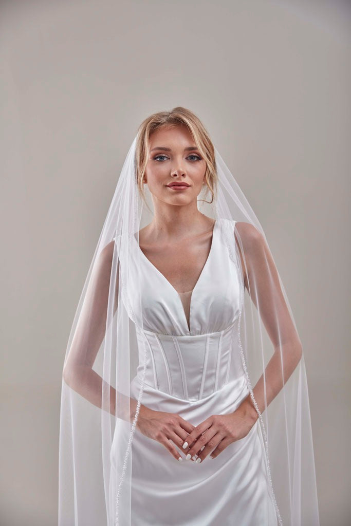 Elegant Beaded Wedding Veil-D205R – Bridal Port, view 10