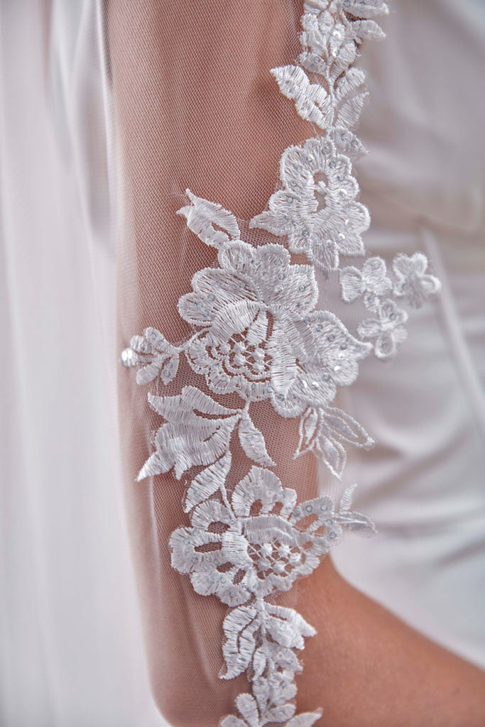 Mantilla Veil with Lace Edge, Floral Veil -D206 – Bridal Port