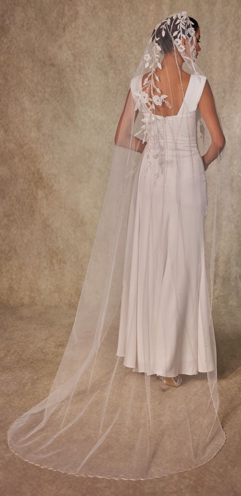 Flower Embroideried Wedding Veil- D230 – Bridal Port, view 2