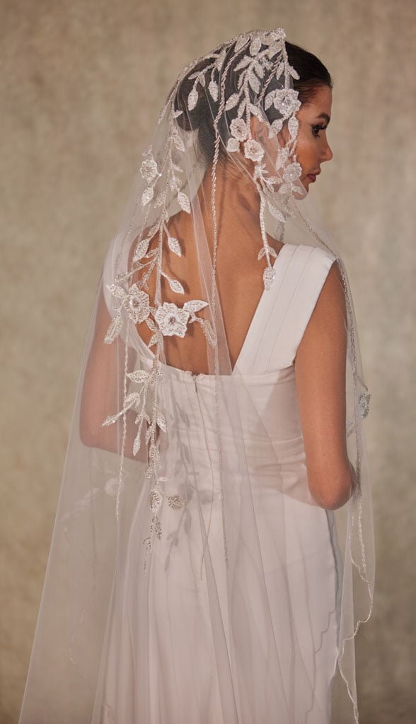 Flower Embroideried Wedding Veil- D230 – Bridal Port, view 7