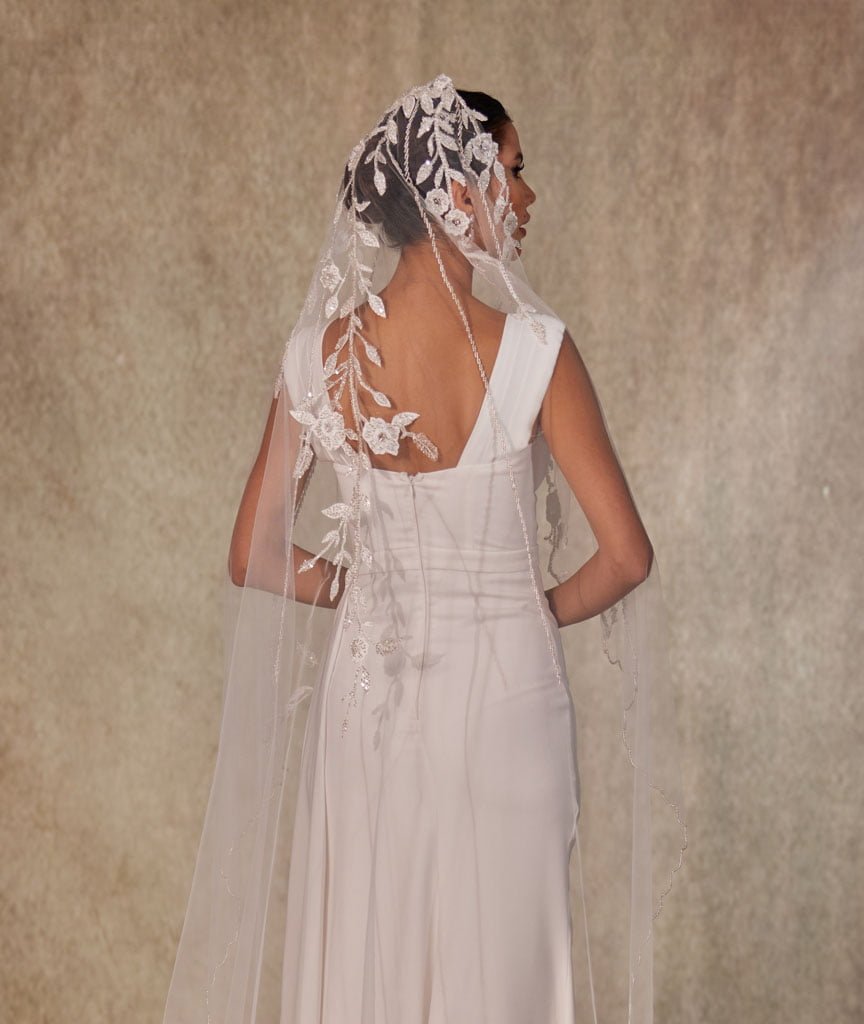 Flower Embroideried Wedding Veil- D230 – Bridal Port, view 3