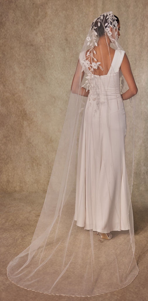 Flower Embroideried Wedding Veil- D230 – Bridal Port, view 4