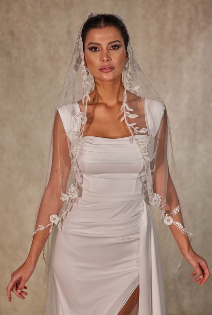 Flower Embroideried Wedding Veil- D230 – Bridal Port, view 5