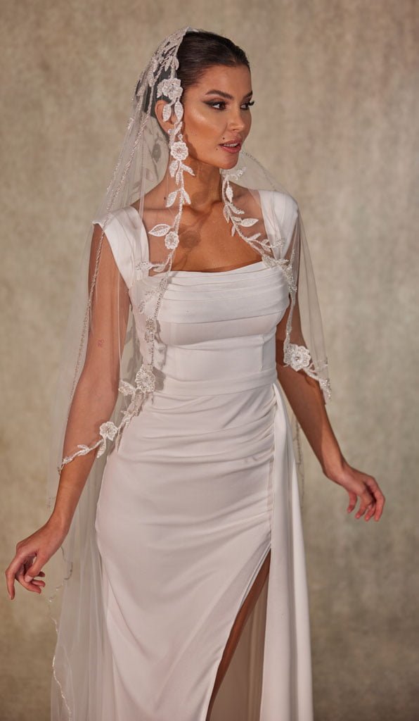 Flower Embroideried Wedding Veil- D230 – Bridal Port, view 6
