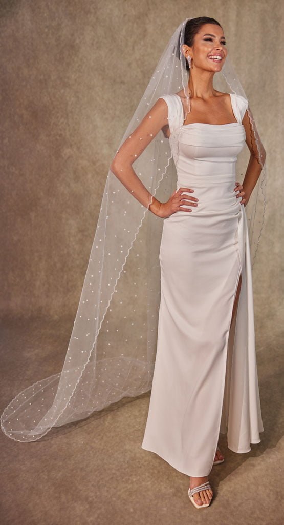 Pearl Wedding Veil, Cathedral Veil- D238 – Bridal Port, view 4