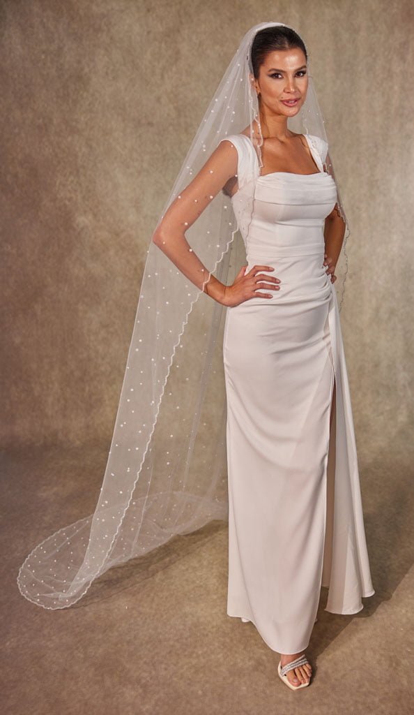 Pearl Wedding Veil, Cathedral Veil- D238 – Bridal Port, view 6