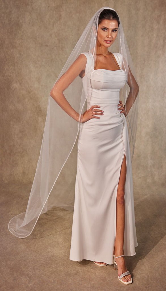Crystal Knot Beaded Edge Wedding Veil - D250 – Bridal Port, view 3