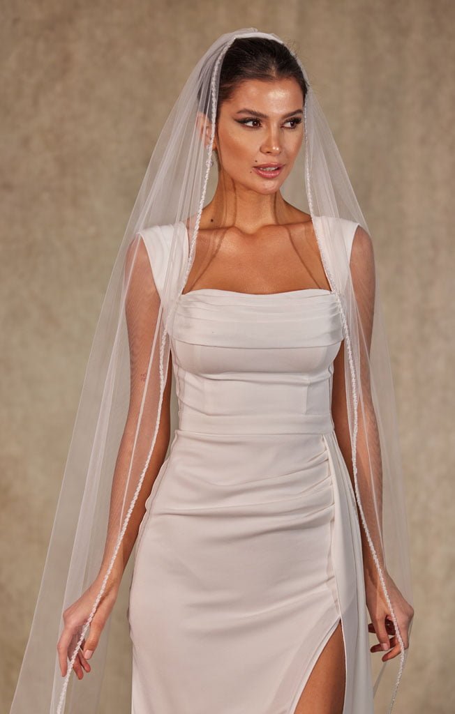 Crystal Knot Beaded Edge Wedding Veil - D250 – Bridal Port, view 6