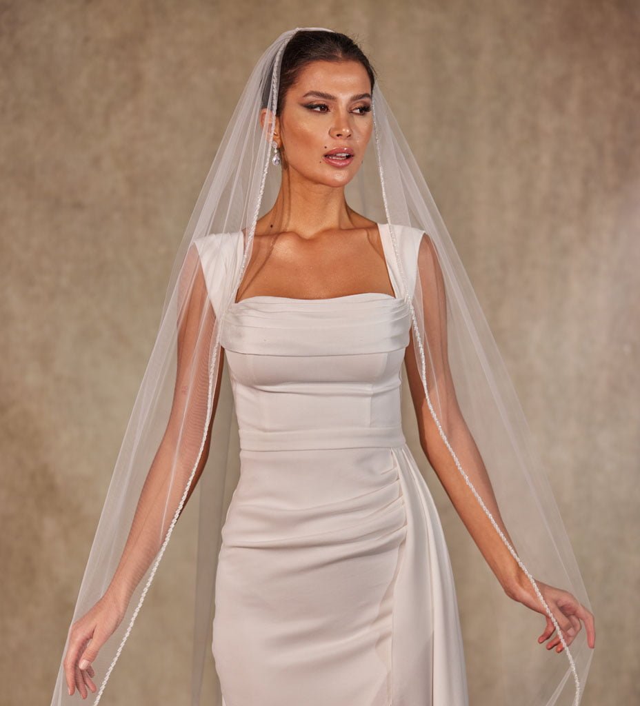 Crystal Knot Beaded Edge Wedding Veil - D250 – Bridal Port, view 7