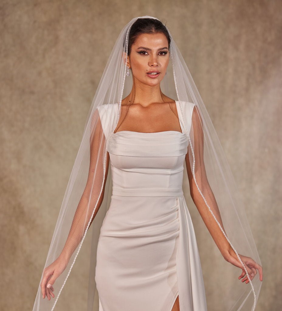 Crystal Knot Beaded Edge Wedding Veil - D250 – Bridal Port, view 8
