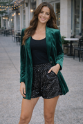 Pretty Little Patriot Hunter Green Velvet Blazer — main product shot