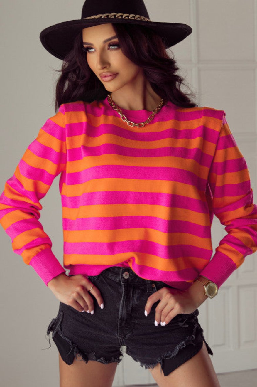 Pretty Little Patriot Pretty Little Patriot 80s Bright Pink & Orange Shoulder Sweater — main product shot