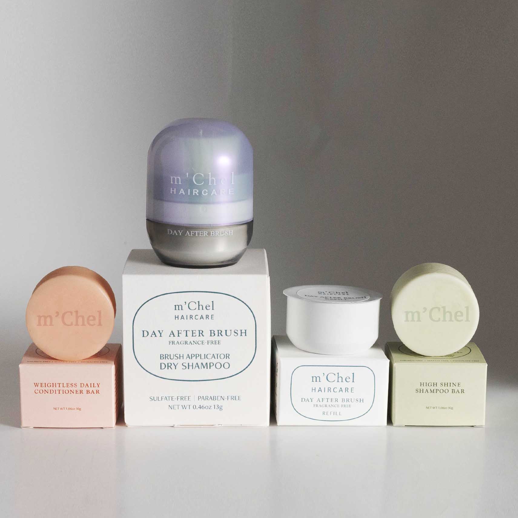 m'Chel Haircare Day After Brush + Refill + Bars Bundle — main product shot