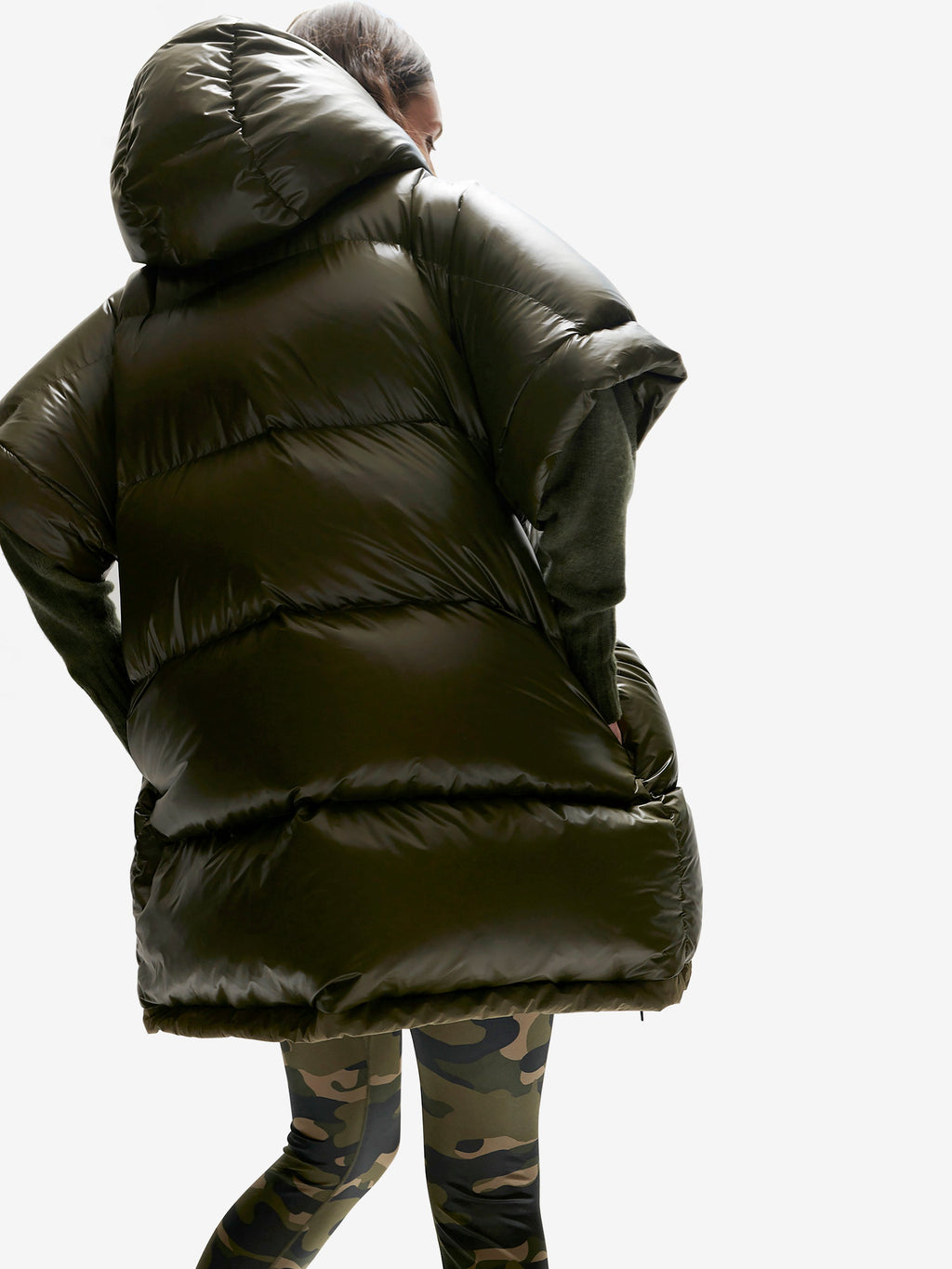 Holden Outerwear Long Down Vest - Olive — detail close-up