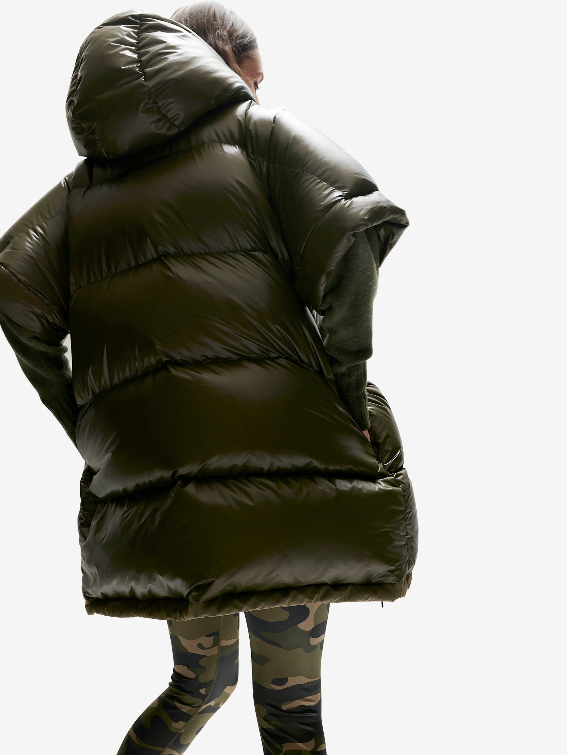 Holden Outerwear Long Down Vest - Olive — detail close-up