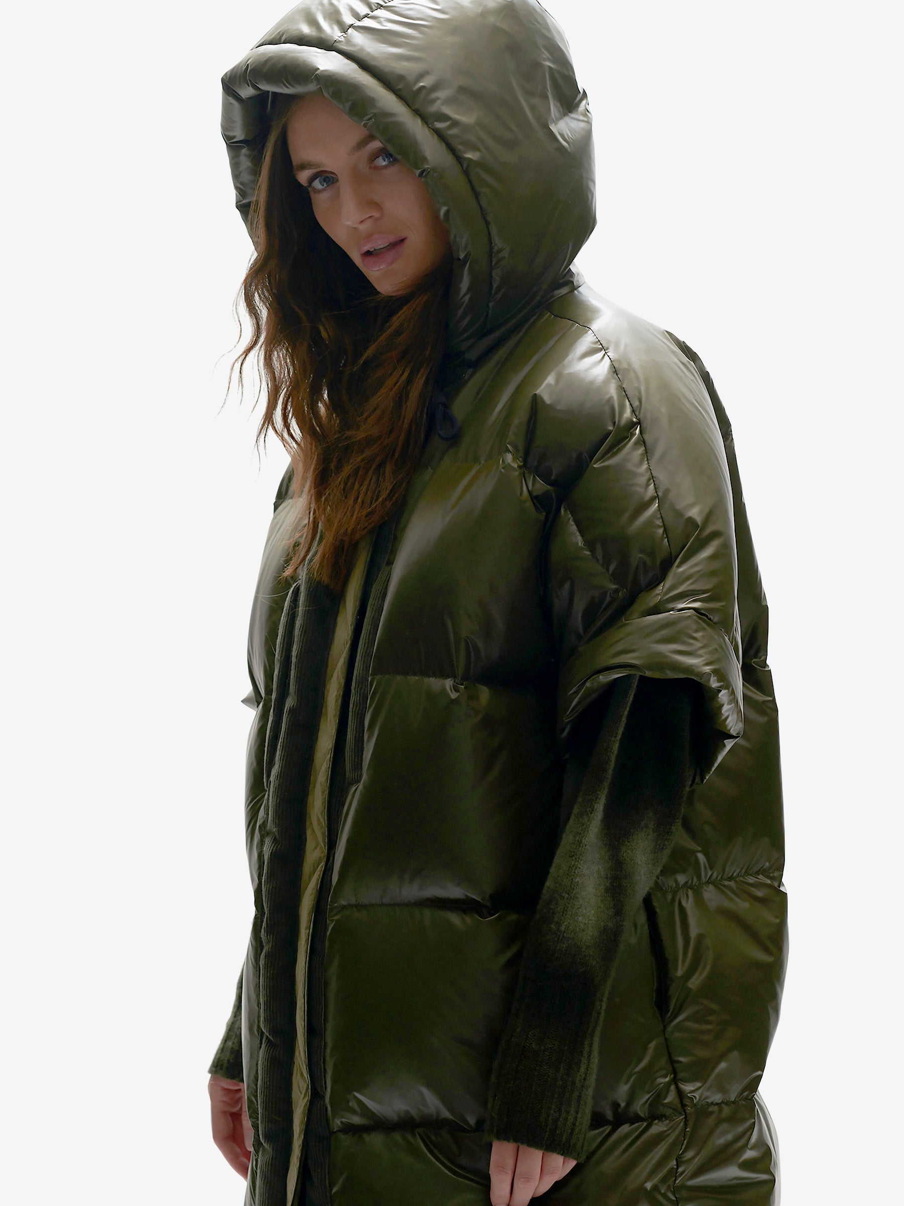 Holden Outerwear Long Down Vest - Olive — side view