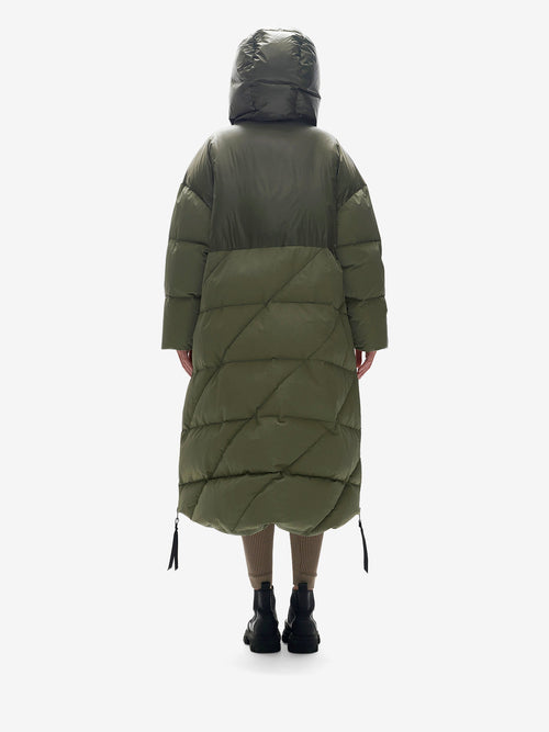 Holden Outerwear Long Down Puffer - Stone Green — detail close-up