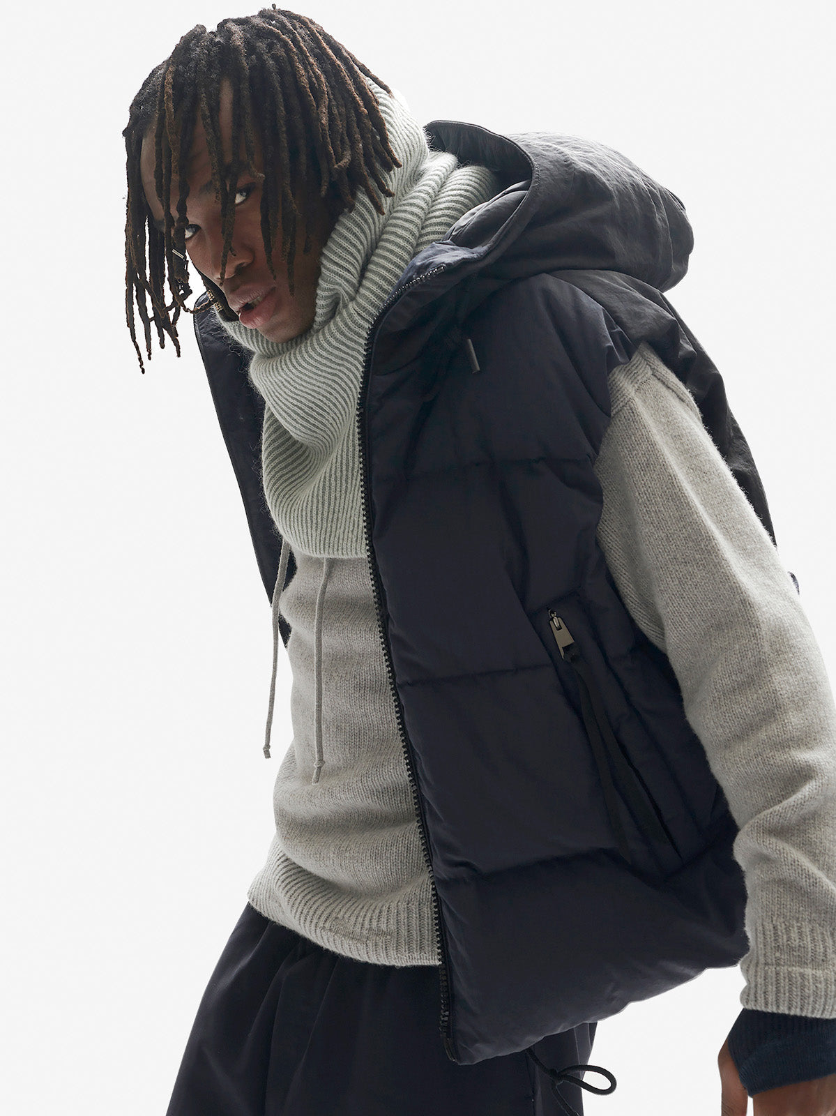 Holden Outerwear Hooded Down Vest - Navy — detail close-up