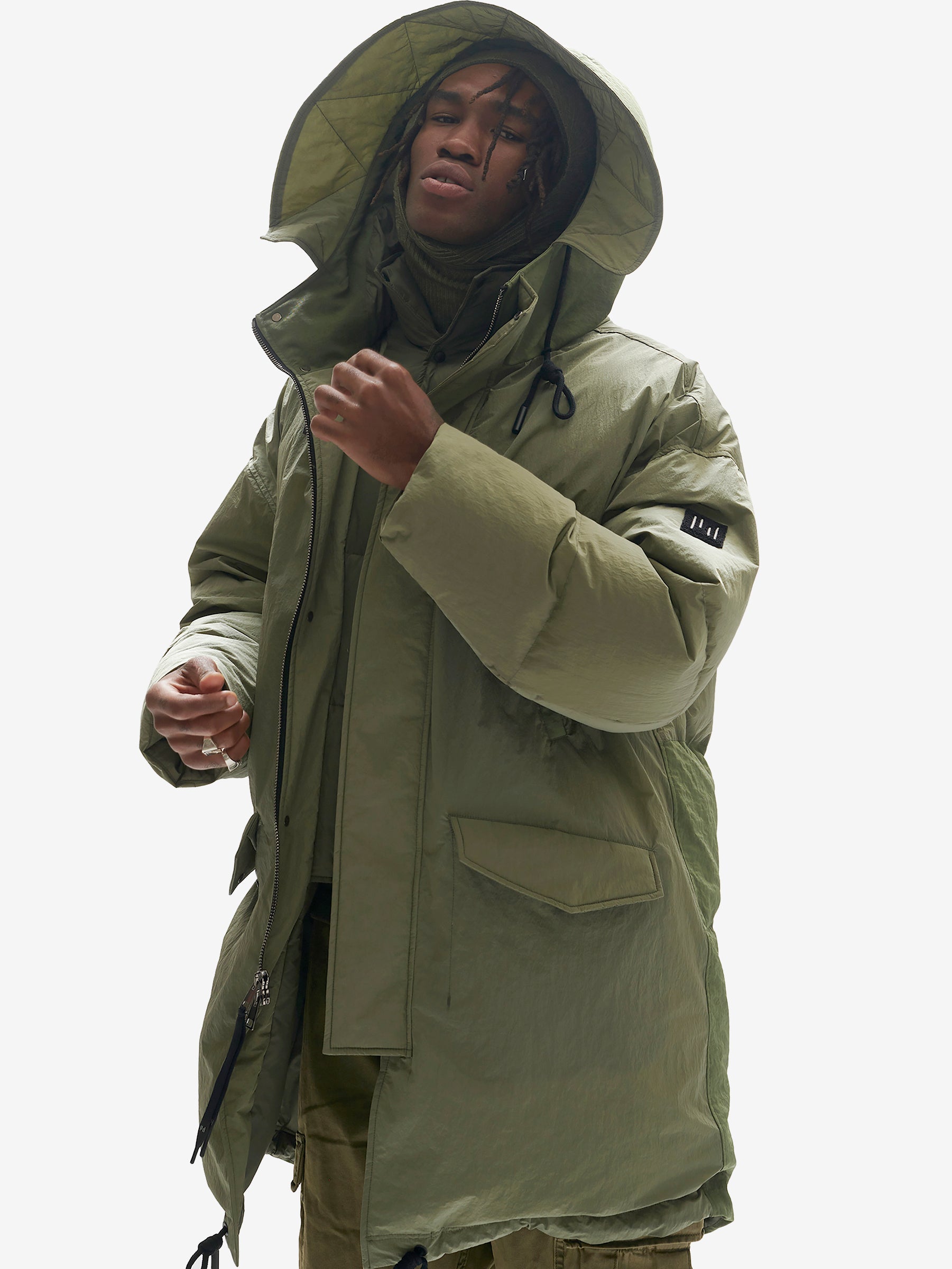 Holden Outerwear Long Down Puffer - Stone Green — lifestyle context