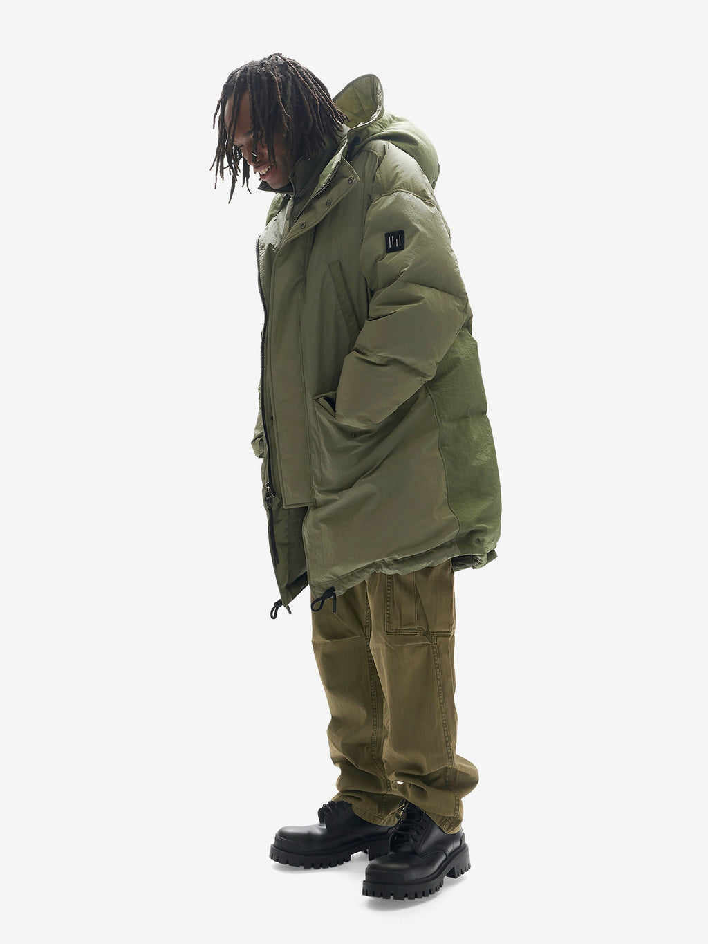 Holden Outerwear Long Down Puffer - Stone Green — detail close-up