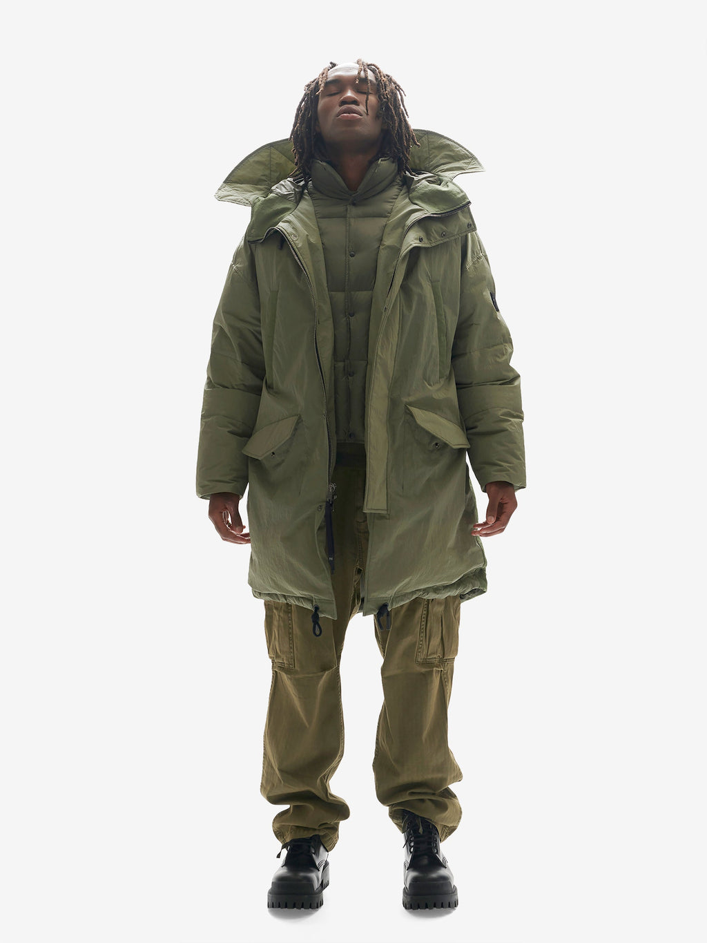 Holden Outerwear Long Down Puffer - Stone Green — main product shot