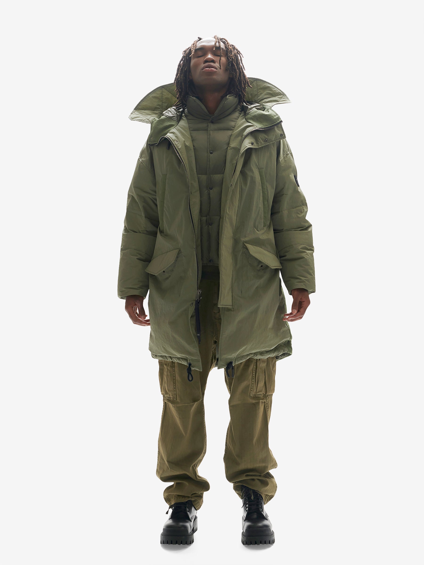 Holden Outerwear Long Down Puffer - Stone Green — main product shot