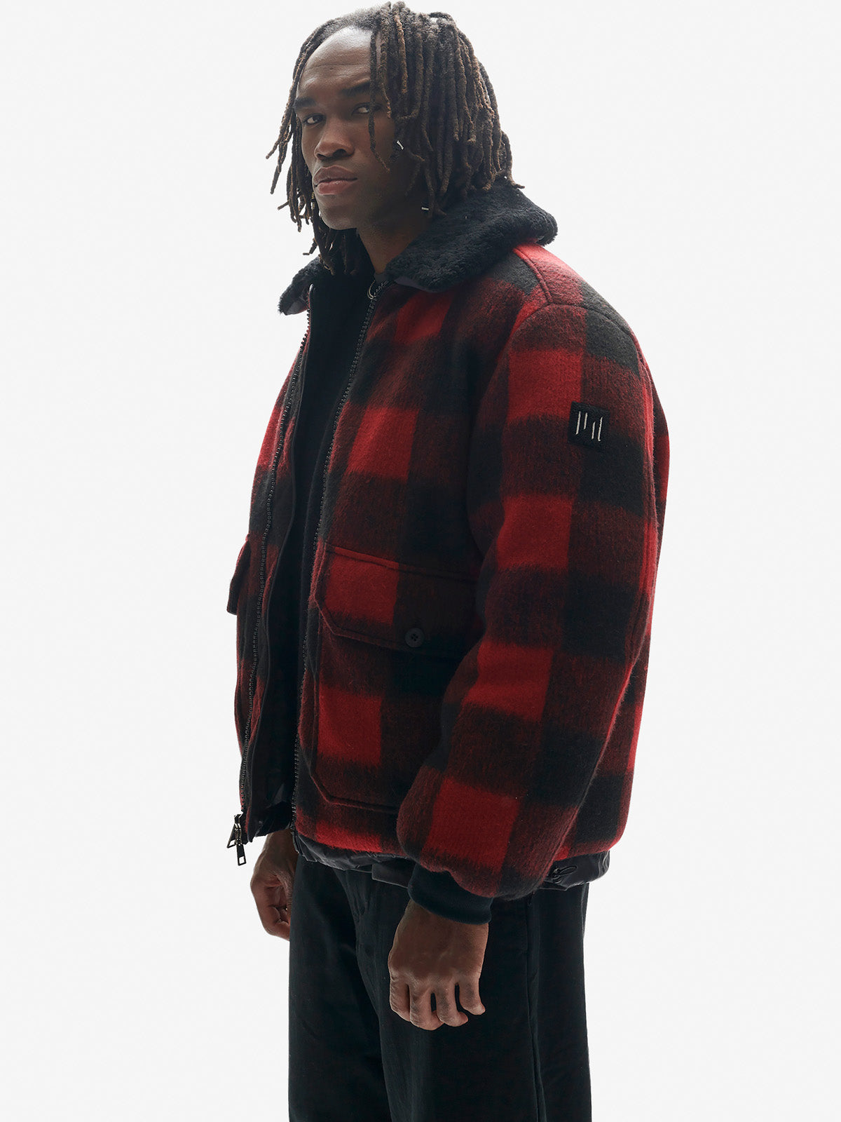 Holden Outerwear Down Field Jacket - Red/Black Plaid — lifestyle context