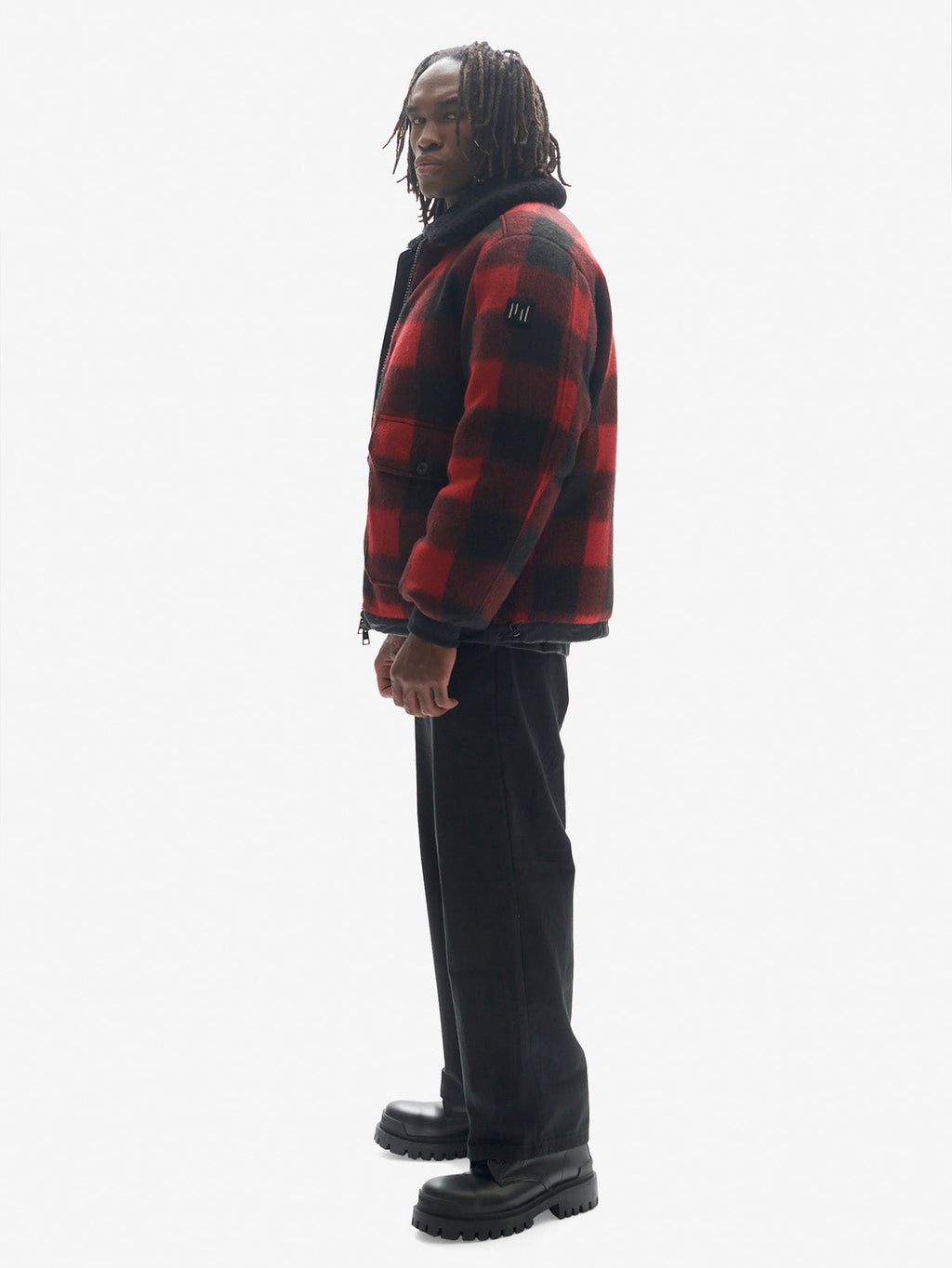Holden Outerwear Down Field Jacket - Red/Black Plaid — detail close-up
