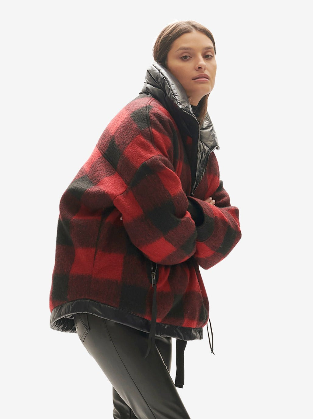 Holden Outerwear Reversible Wool Half Zip Puffer - Black Plaid — main product shot