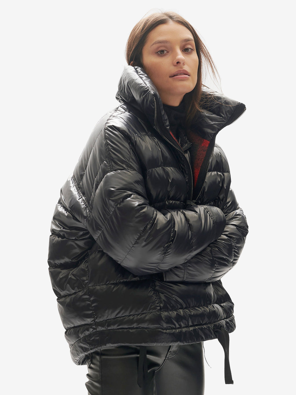 Holden Outerwear Reversible Wool Half Zip Puffer - Black Plaid — side view