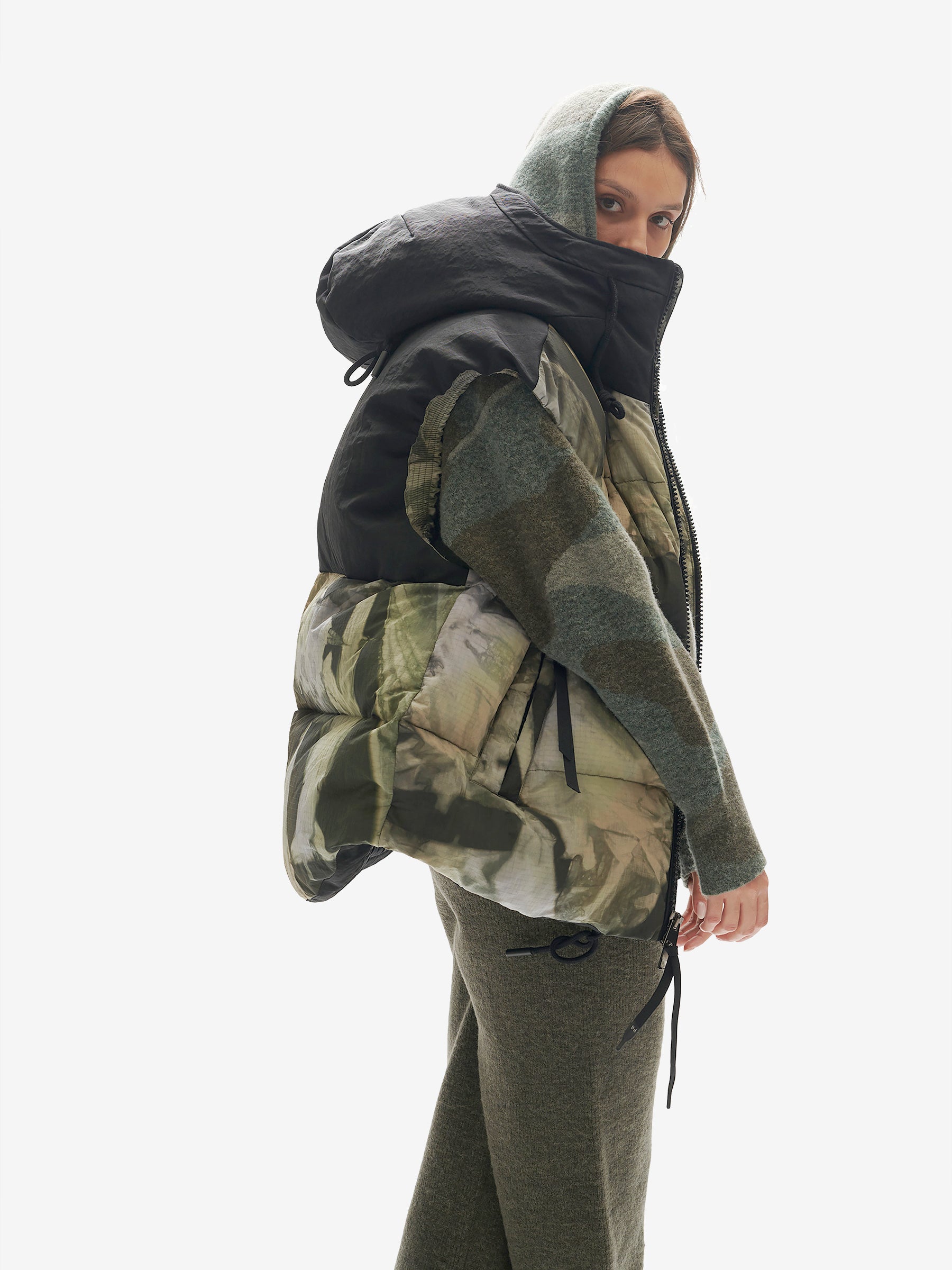 Holden Outerwear Hooded Down Vest - Rekall Tie — construction detail